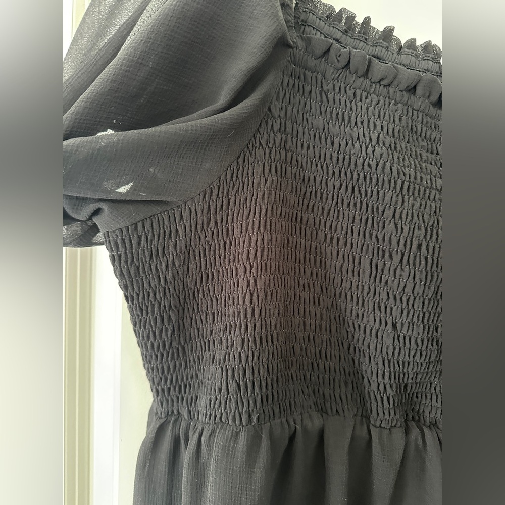 Chic Soul Black Square-Neck Puff-Sleeve Tiered Dress - Picture 4 of 8